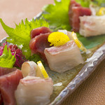 Assortment of three types of sashimi