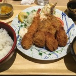 築地食堂源ちゃん - ミックスフライ　牡蠣フライ入りw