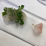 ウシマル - 平目のカルパッチョ・えんがわ・みおがらし