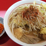 千里眼 - ラーメン麺半分 ヤサイ少な目 ニンニク・ショウガ・カラアゲ別皿で 730円 