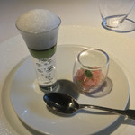 レフェルヴェソンス - 真鯵、加賀太胡瓜、えんどう豆、ガスパチョ〜