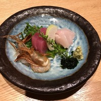 くずし割烹 天ぷら竹の庵 東銀座店 - 福井がす海老と三陸産天然鮮魚のお造り