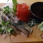 三品盛り（鰆炙り　〆鯖　中落ち）