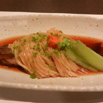 鮎知 - 子持ち鮎の煮浸しは頭からガブリ♪　大振りで付け合せの素麺も美味しくボリュームがある〆の一品でした(^_^)