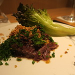 神保町 傳 - 28年11月　牛ホホ肉　キノア揚げ、レタス