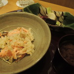 赤坂 詠月 - 秋鮭のキノコの炊き込みご飯2016.11