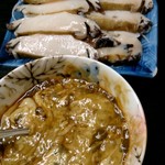 魚玉 - アワビ刺身とキモダレ