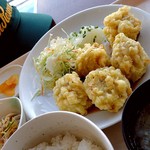 丘珠キッチン - 帆立入り揚げ焼売定食(イベント限定)；ベビー帆立は練り込み仕様に変更されてました(^^;) @2016/11/27