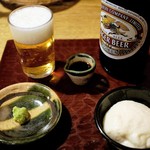 並木藪蕎麦 - わさび芋、ビール 各750円 16年11月