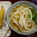 楽釜製麺所 - かけうどん(290円)と海老天(100円)