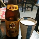 純手打ち十割そば 蕎澤 - ヱビス中瓶。