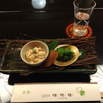 晴鴨楼 - 2016年12月1日 汲み上げ湯葉、からすみ、菜たねの辛子和え