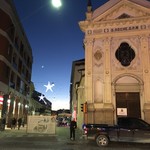 59621406 - Chiesa di San Rocco　月齢4日の月と金星とクリスマス飾り