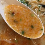 麺屋 菜々兵衛 - 【2016年11月】鶏白湯味噌、添付の辛そぼろ、を溶かした後のスープアップ。