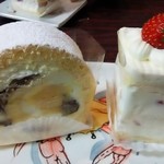 パティスリー アンポルテ - イチゴのショートケーキとマロンのロールケーキ