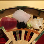 銀座 しのはら - お造り2皿目は大間のマグロと鱧とつぶ貝