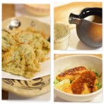 楽座 - お通しのフライとシラスのかき揚げ・・・おとはお酒(^▽^)/