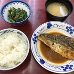 やしろ食堂 - 単品組合せ ¥730
      ご飯中盛り ¥190
      さばの味噌煮 ¥280
      ほうれん草ごま和え ¥180
      味噌汁 ¥80