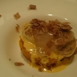 パッソ・ア・パッソ - かぼちゃの焼きリゾットにとらふぐの白子、トリュフ