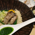 饗 くろ喜 - 牡蠣味噌つけそば+背あぶら飯 1500円