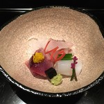 御料理 堀川 - 造里：縞鰹・鯛松川造り・アオリイカ