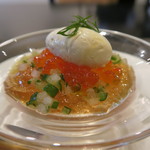スゥリル - 28年11月　ボタン海老・新高フジ摺り卸、コンソメゼリー、自家製イクラ　生姜、胡瓜