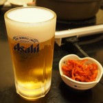 そ！これこれ 豚肉屋 - 生ビールセット（甘辛するめ）