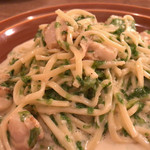 茶日 - ★★★☆ ベビーホタテとアオサのクリームパスタ モチっとした生パスタ。ソースの絡みが良くて濃厚！アオサの香りがいいです♡