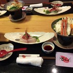 てん - 先ずはお造りとタラバ蟹の鍋