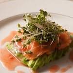 Home-smoked salmon, avocado and aloe carpaccio