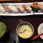 寿司 魚がし日本一 - 旬にぎり980円税込2016.12撮影