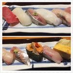 寿司 魚がし日本一 - 旬にぎり980円税込 味噌汁と茶碗蒸しつき