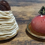 Patisserie du Chef FUJIU - 焙煎栗モンブラン（左）４８０円とプティフルーブ（右）５００円
                        