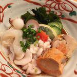 Tsukiji Sushikou - 冬味三種盛 900円（たこ、あん肝、白子のポン酢）