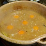 比良山荘 - お鍋の様子（〆：玉子雑炊）