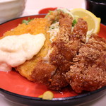 新潟農家直送米 黄金めし - 選べるミックス定食 アジフライ・とんかつ 1166円。