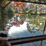 兼六園 三芳庵 - 窓からの眺めが最高～屋形船にいるみたいだなぁ。
      
      ちびつぬ「水に映ってる紅葉がきれい～」