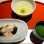 祇園 にしかわ - 温かいわらび餅と抹茶のシャーベット