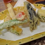 Sagamiya - 天ざるの天ぷら（南京、茄子、赤ピーマン、矢柄、インゲン豆、ズッキーニ）