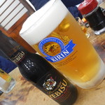 生ビール大ジョッキ＆エビス黒瓶ビール