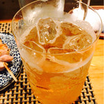 焼鳥 おお川 - 梅酒ソーダ¥600。ブランデーを使って作られているとのこと。