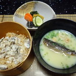 美加登家 - 鮎御飯、白味噌椀、香の物