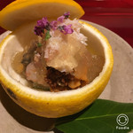 銀座 しのはら - セコガ二・子持ち昆布・ボタン海老・蝦夷鮑・蕪　柚子のジュレで