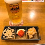 ホテル 朋泉 - 晩酌セットのビール1杯目と一品