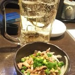 Hitoride Korerumon - 砂肝・オニスラ・万ネギ・ポン酢の通しとハイボール