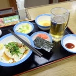 松屋 - 定番朝定食ミニ冷奴（330円）ご飯味噌汁まだ、生ビール小150円