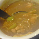 蕎麦 ひのや - 【2010.12.　再訪】　カレーつけ麺は　ネギと玉ねぎと豚バラ　具沢山！アツアツで湯気が（＾＾；