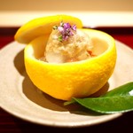 銀座 しのはら - 先付　背子蟹、数の子、牡丹海老、近江蕪、柚子香る煮凝り、蝦夷鮑