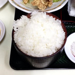 天遊 - ごはんの大盛(+¥50)
      器の径はさほどでもないが深さがあり、ぎっしり詰め込まれてなかなかの量。これで¥50増しは安いと思う。炊き加減も僕にはちょうど良かった。