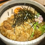 くるまや - お肉と月見山かけうどん（普通）（税込980円）（2016.12）